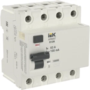 IEK ARMAT Выключатель дифференциального тока R10N 4P 63А 100мА тип AC-S - AR-R10N-4-063CS100 IEK ARMAT Выключатель дифференциального тока R10N 4P 63А 100мА тип AC-S - AR-R10N-4-063CS100