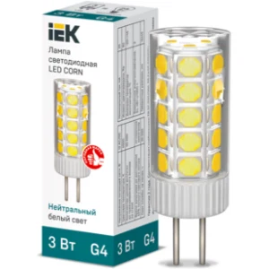 IEK Лампа светодиодная CORN капсула 3Вт 12В 4000К керамика G4 - LLE-CORN-3-012-40-G4 IEK Лампа светодиодная CORN капсула 3Вт 12В 4000К керамика G4 - LLE-CORN-3-012-40-G4